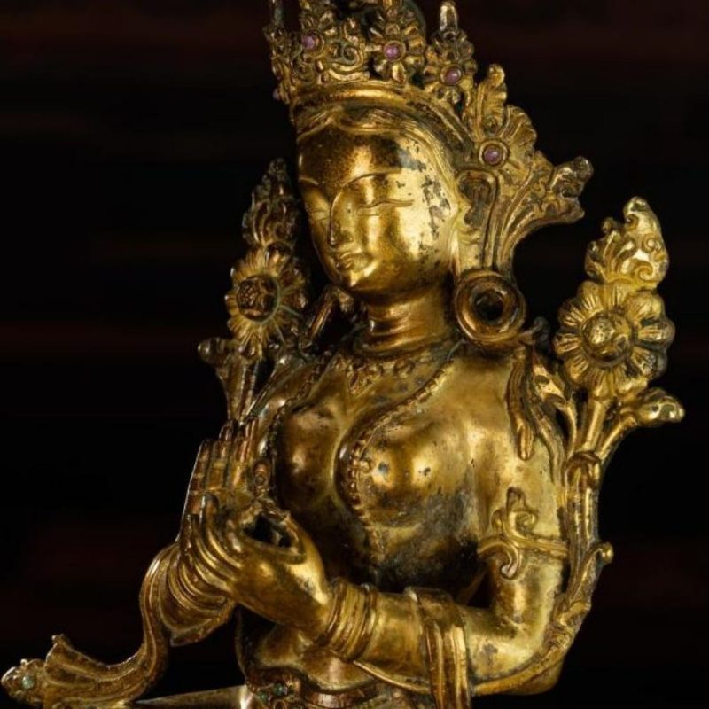 Ming Dynasty Green Tara Dharma Printed Statue Tibetan Antique Buddha Statue  Full of Gold Water - Image 11