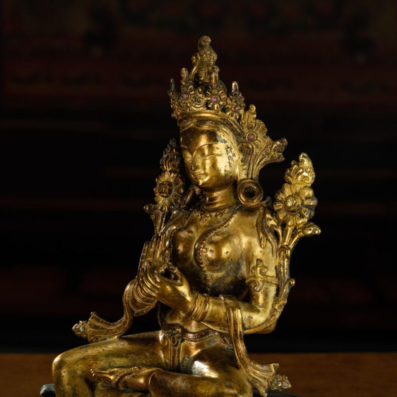 Ming Dynasty Green Tara Dharma Printed Statue Tibetan Antique Buddha Statue  Full of Gold Water - Image 12