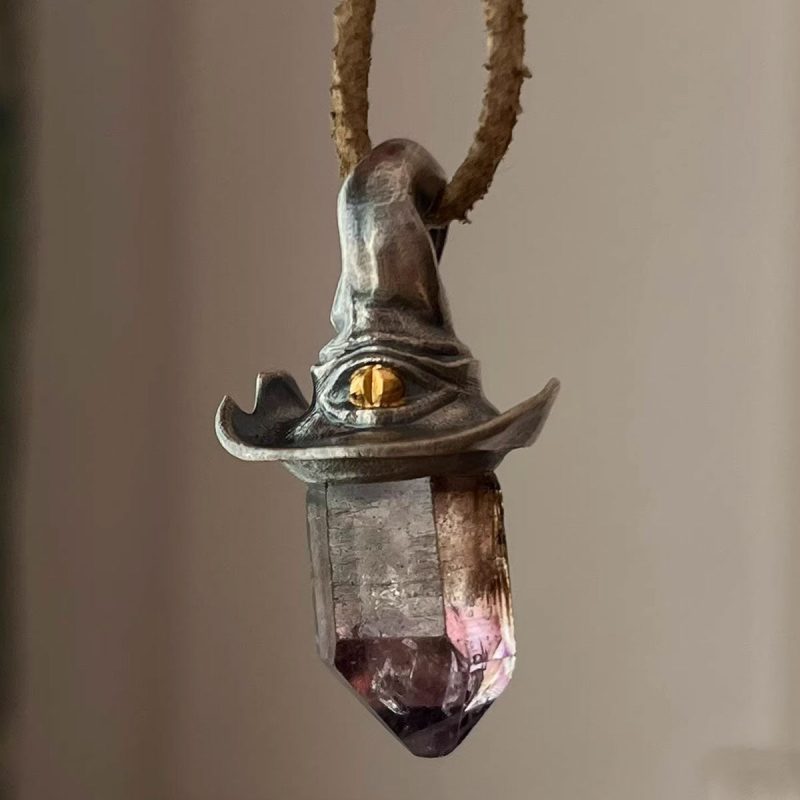 Witch's Magic Hat Amethyst 18K Gold Sterling Silver Pendant - Image 2