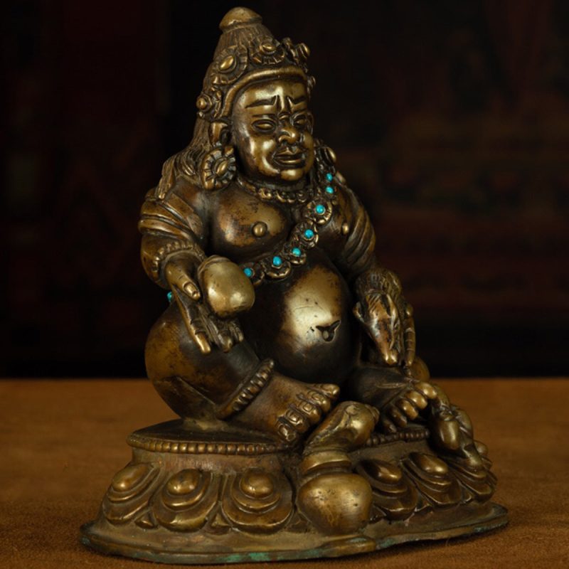 13th Century Tibetan Antique Buddha Statue Yellow God of Wealth Turquoise Inlay  Pala Style - Image 2
