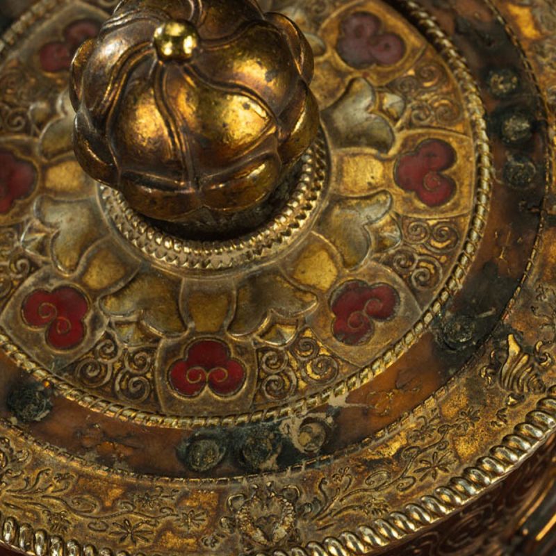 Qing Dynasty Om Mani Padme Hum Prayer Wheel Copper Gold Gilted Tibetan Ceremonial Object Sera Monastery Curio - Image 6