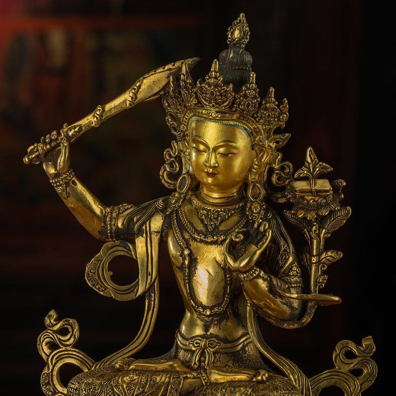 19th Century Manjusri Bodhisattva Tibet Antique Buddha Statue Yellow Lima gilt bronze Sera Monastery - Image 2