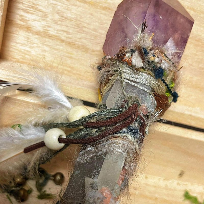 "Spring God Torch" scepter Tibetan White Quartz Crystal Amethyst Moonstone Handmade - Image 3