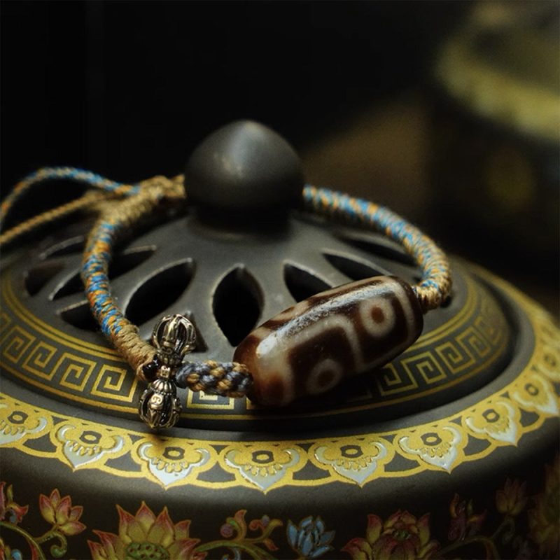 Bring good luck Six Eyes Dzi Beads Tibetan string Natural agate chalcedony Vajra pestle hand-woven rope - Image 3