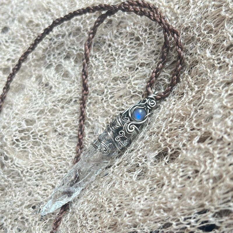 Tibetan Energy Protection White Quartz Crystal Sterling Silver Jewelry Handmade - Image 3
