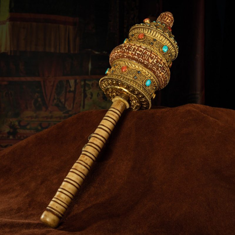 Qing Dynasty Prayer Wheel Tibetan ritual instrument gilt filigree inlaid with gems - Image 3