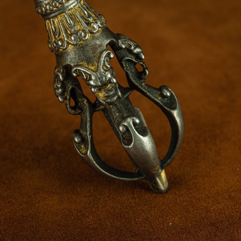 13th Century Five-Pronged Tibetan Antique Vajra-pestle Cold  Iron Gilt Western Xia Style - Image 4