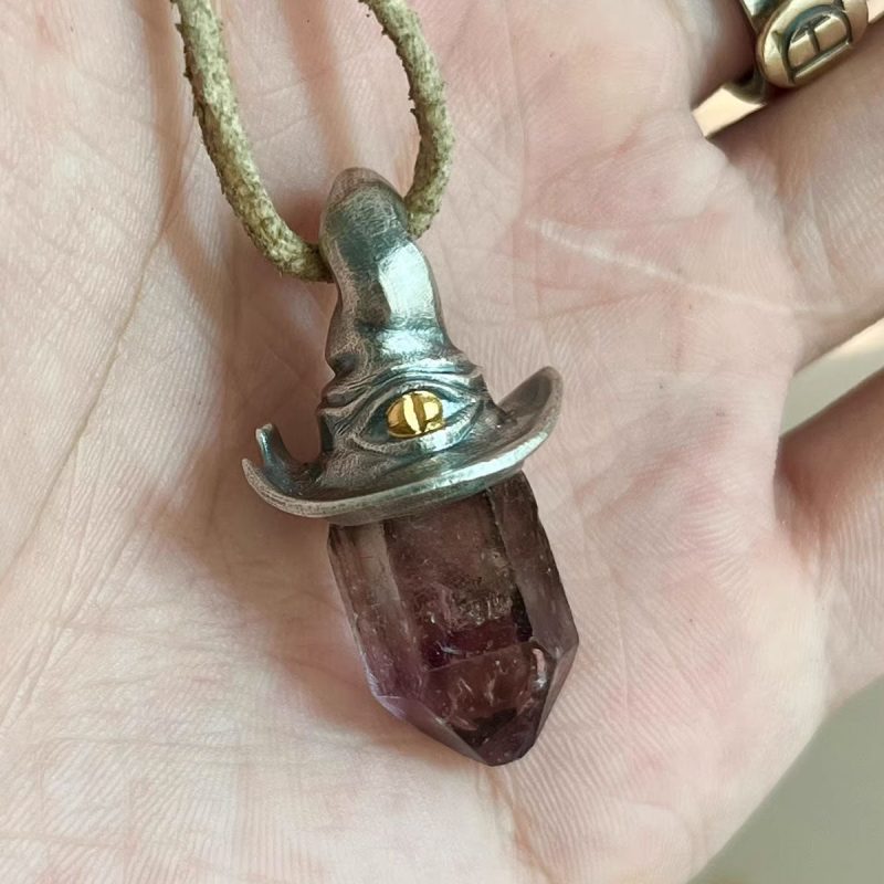 Witch's Magic Hat Amethyst 18K Gold Sterling Silver Pendant - Image 3