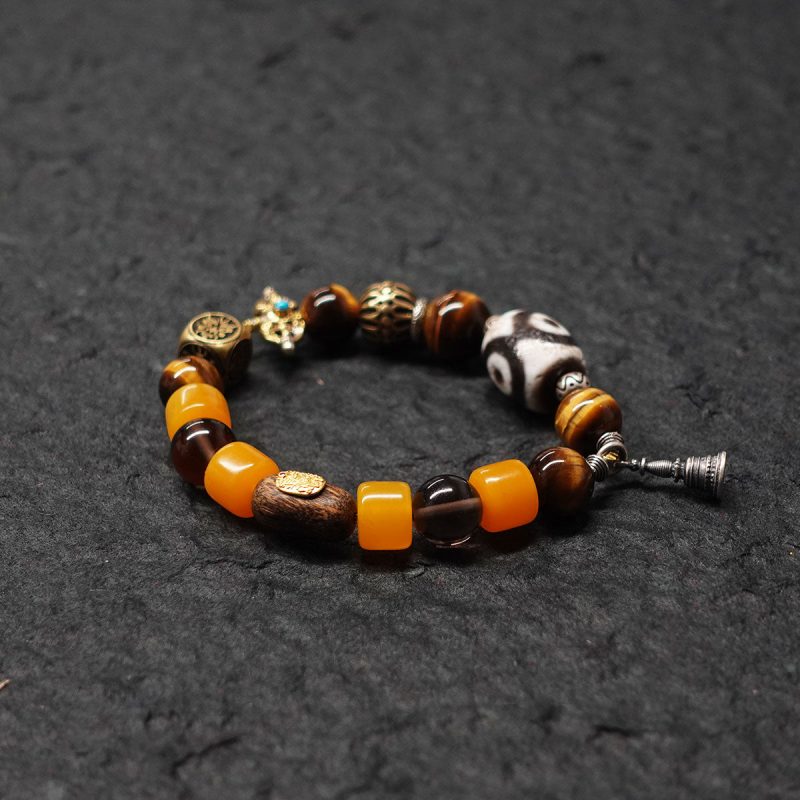 Protective Energy Three-Eyed Dzi Bead Bracelet Tibetan Vajra Silver Talisman - Image 7