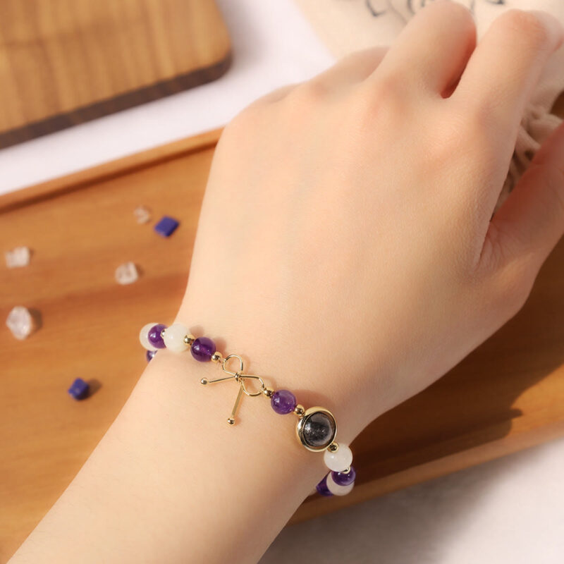 EXQUISITE IN Amethyst Cat Eye Black Rutilated Quartz Spiritual Bead Bracelet - Image 4