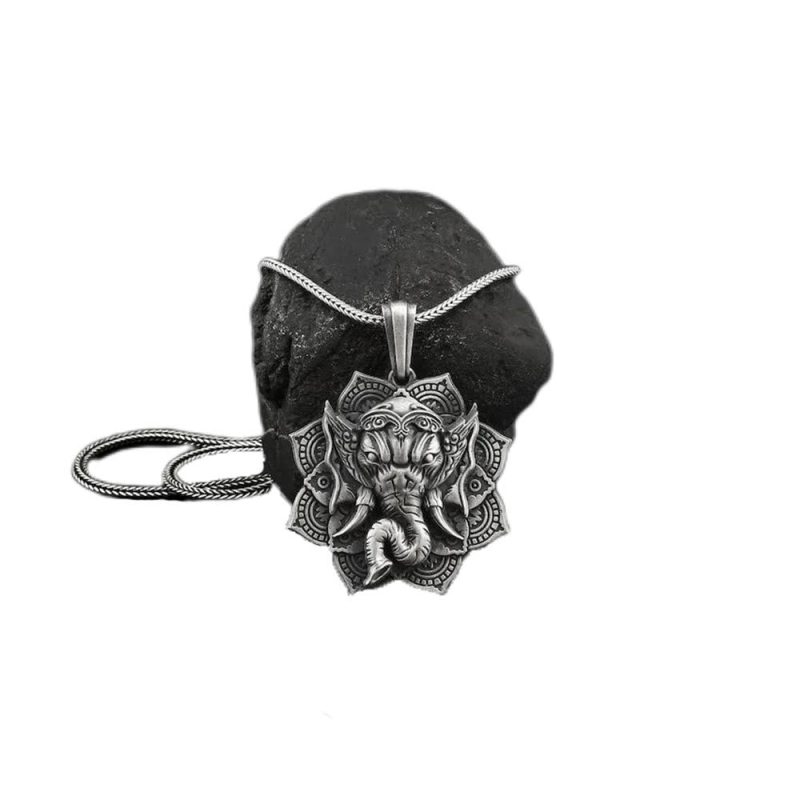 EXQUISITE IN Pure Tin Ganesh Ganpati Elephant Protection Amulet Necklace Pendant - Image 3