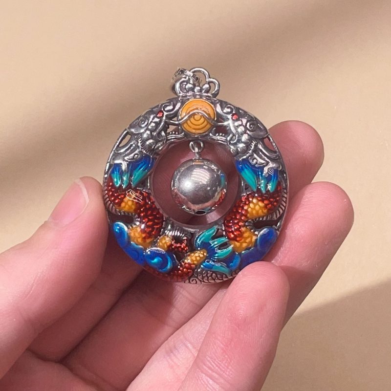 EXQUISITE IN Year of the Dragon Colorful Double Dragons Playing Bead Copper Protection Necklace Pendant - Image 5
