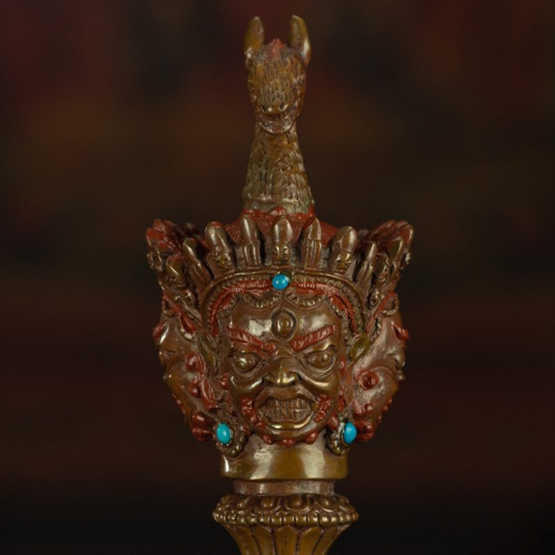 19th Century Puba King Kong Hayagriva Three-Sided Dharmapāla Tibetan Copper – Tashi Triling Ceremonial Artifact - Image 3