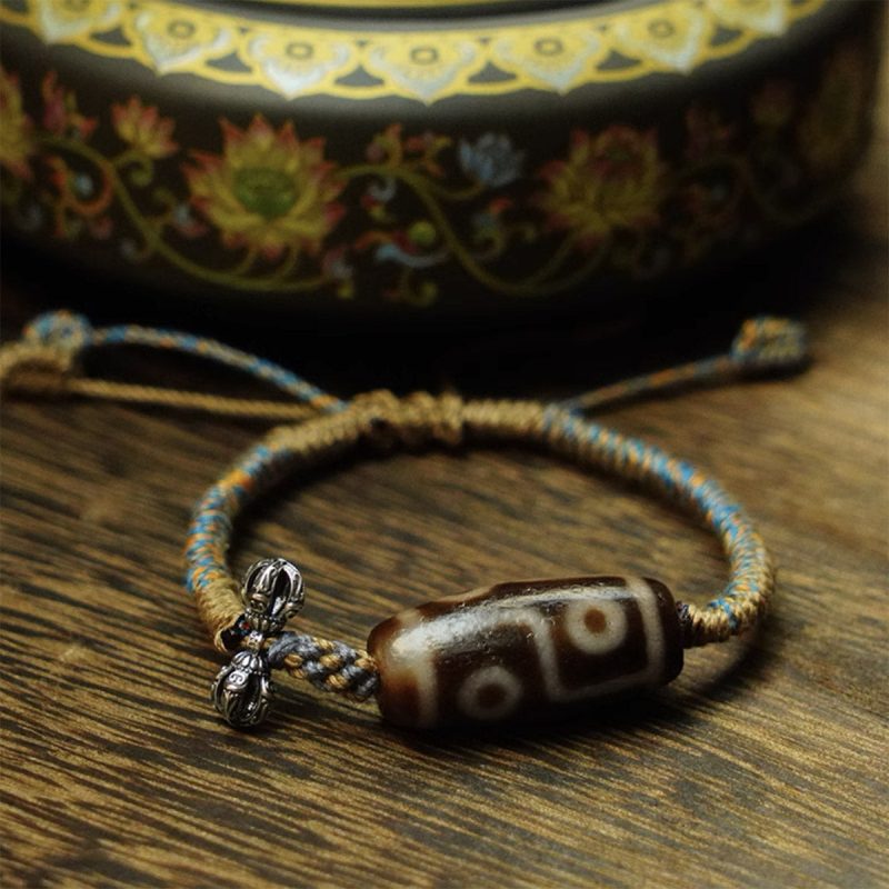 Bring good luck Six Eyes Dzi Beads Tibetan string Natural agate chalcedony Vajra pestle hand-woven rope - Image 2