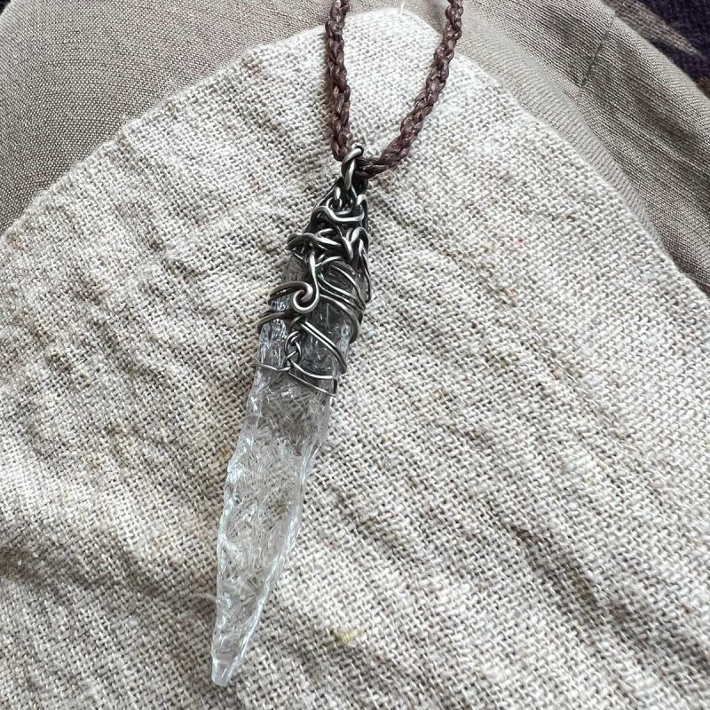 Tibetan Energy Protection White Quartz Crystal Sterling Silver Jewelry Handmade - Image 4