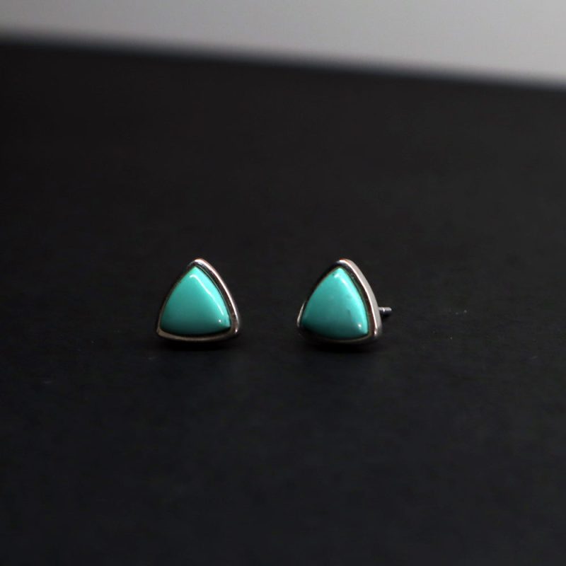 Emerald Wealth Triad – Turquoise Prosperity Energy Stud Earrings - Image 4