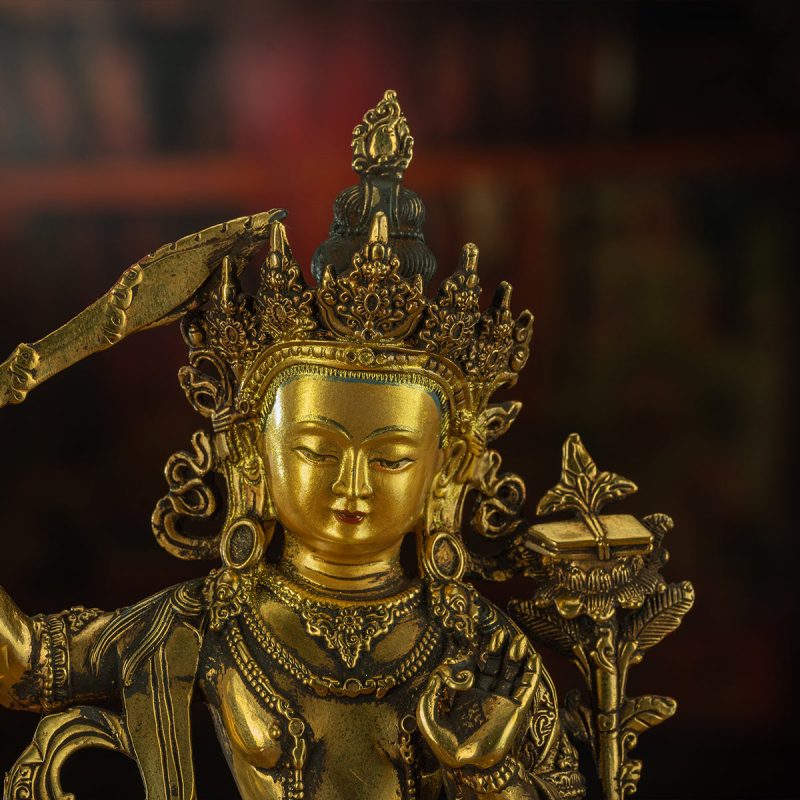 19th Century Manjusri Bodhisattva Tibet Antique Buddha Statue Yellow Lima gilt bronze Sera Monastery - Image 3