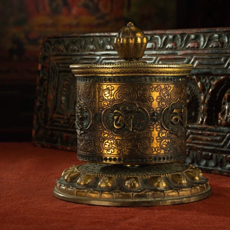 Qing Dynasty Om Mani Padme Hum Prayer Wheel Copper Gold Gilted Tibetan Ceremonial Object Sera Monastery Curio