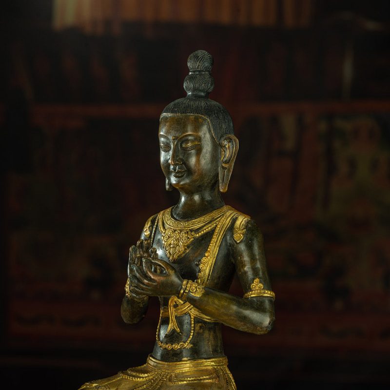 Qing Dynasty Manjusri Bodhisattva Tibetan antique Buddha statue Gilt Han style Tibet - Image 8