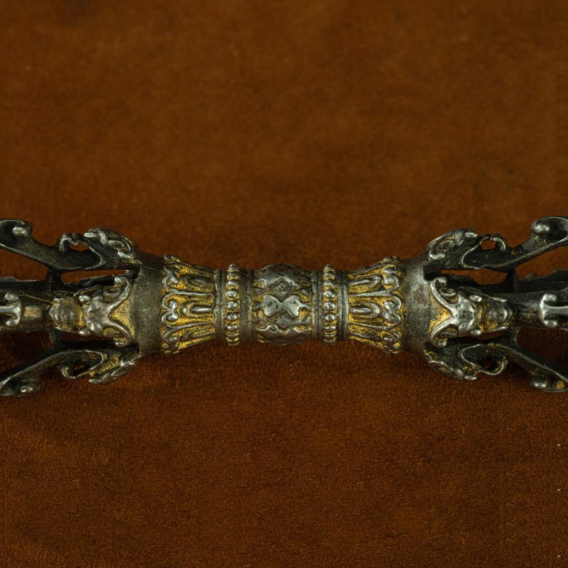 13th Century Five-Pronged Tibetan Antique Vajra-pestle Cold  Iron Gilt Western Xia Style - Image 8