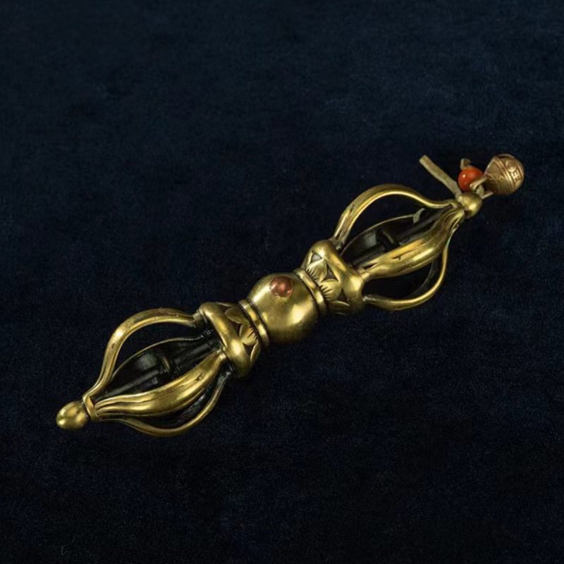 Qing Dynasty Five-pronged Demonic Pestle Gilt Brass And Silver Ritual Supplies Made in the Tibetan Palace - Image 7
