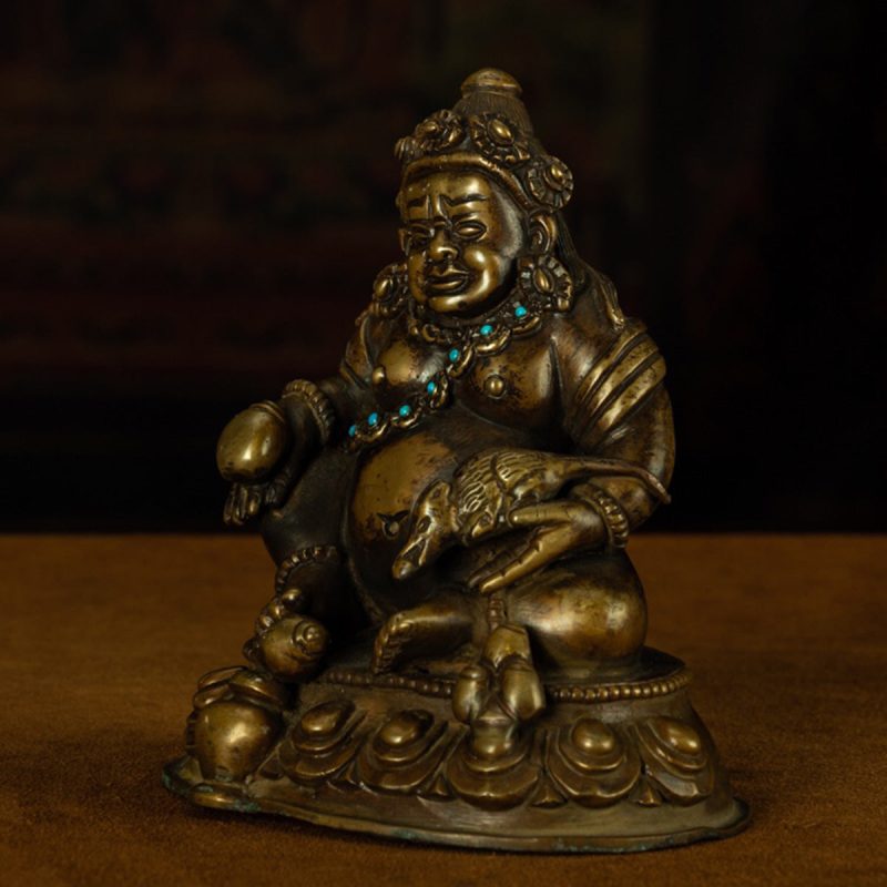 13th Century Tibetan Antique Buddha Statue Yellow God of Wealth Turquoise Inlay  Pala Style - Image 3