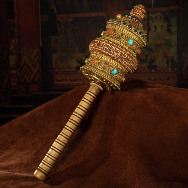 Qing Dynasty Prayer Wheel Tibetan ritual instrument gilt filigree inlaid with gems - Image 4