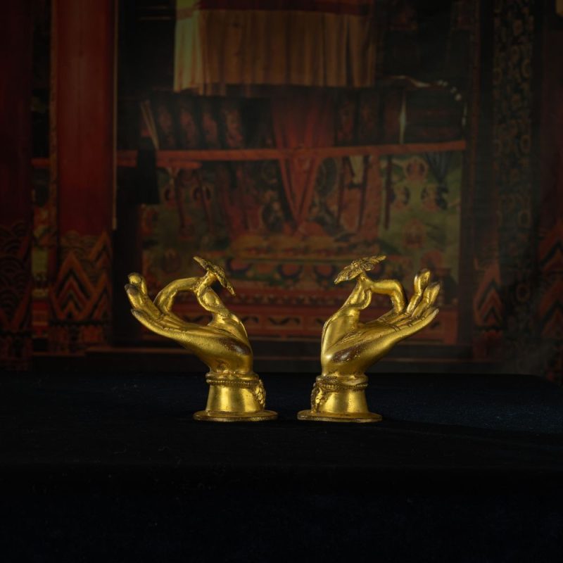 Qing Dynasty Lotus Flower Buddha Hand Gilded Tibetan Ritual Item Antique - Image 7