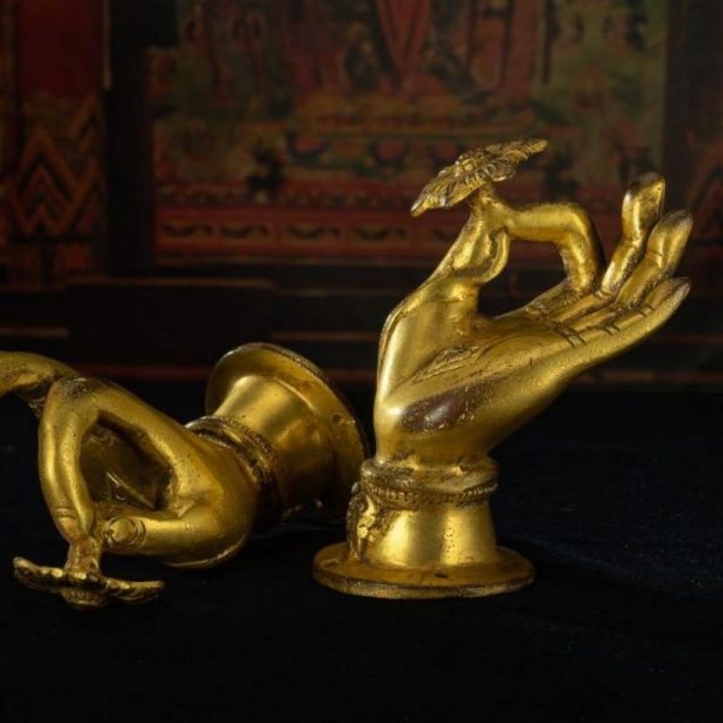 Qing Dynasty Lotus Flower Buddha Hand Gilded Tibetan Ritual Item Antique - Image 5