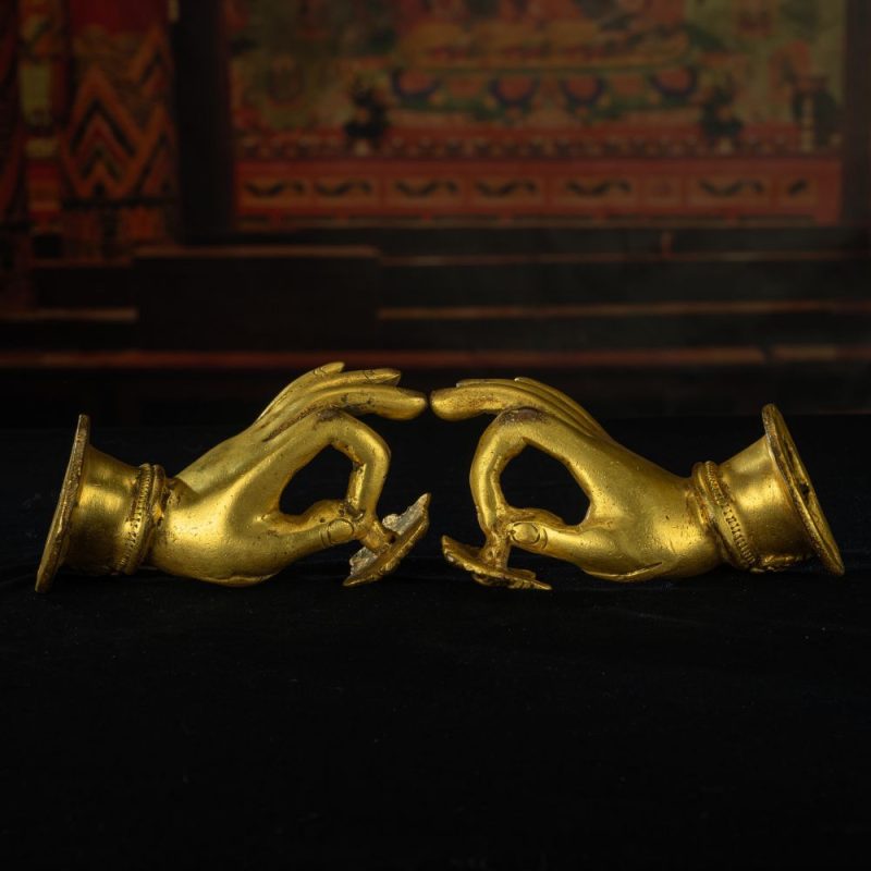 Qing Dynasty Lotus Flower Buddha Hand Gilded Tibetan Ritual Item Antique - Image 3