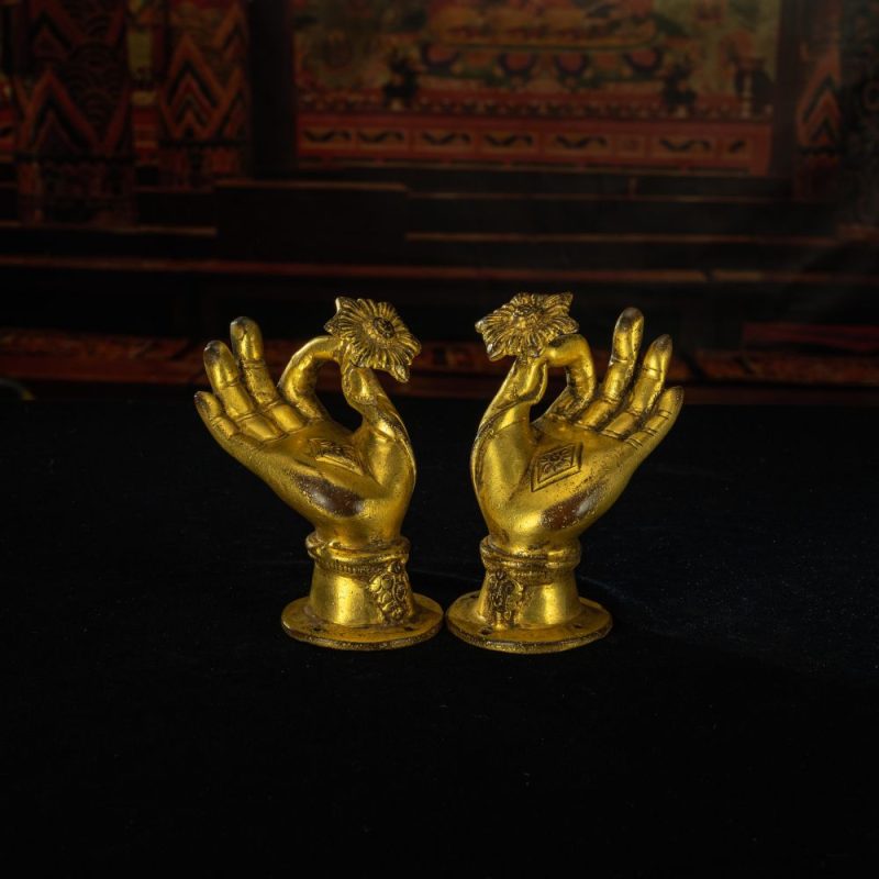 Qing Dynasty Lotus Flower Buddha Hand Gilded Tibetan Ritual Item Antique