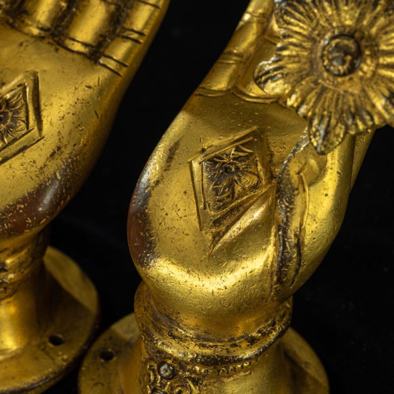 Qing Dynasty Lotus Flower Buddha Hand Gilded Tibetan Ritual Item Antique - Image 13