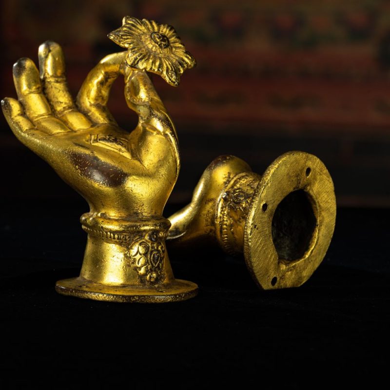 Qing Dynasty Lotus Flower Buddha Hand Gilded Tibetan Ritual Item Antique - Image 8