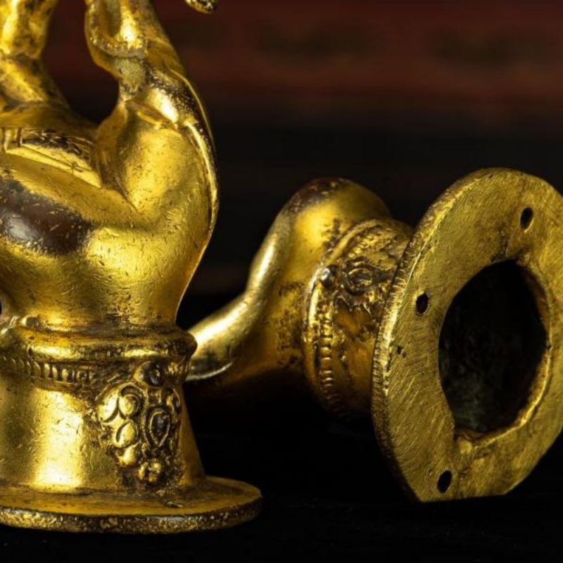Qing Dynasty Lotus Flower Buddha Hand Gilded Tibetan Ritual Item Antique - Image 9