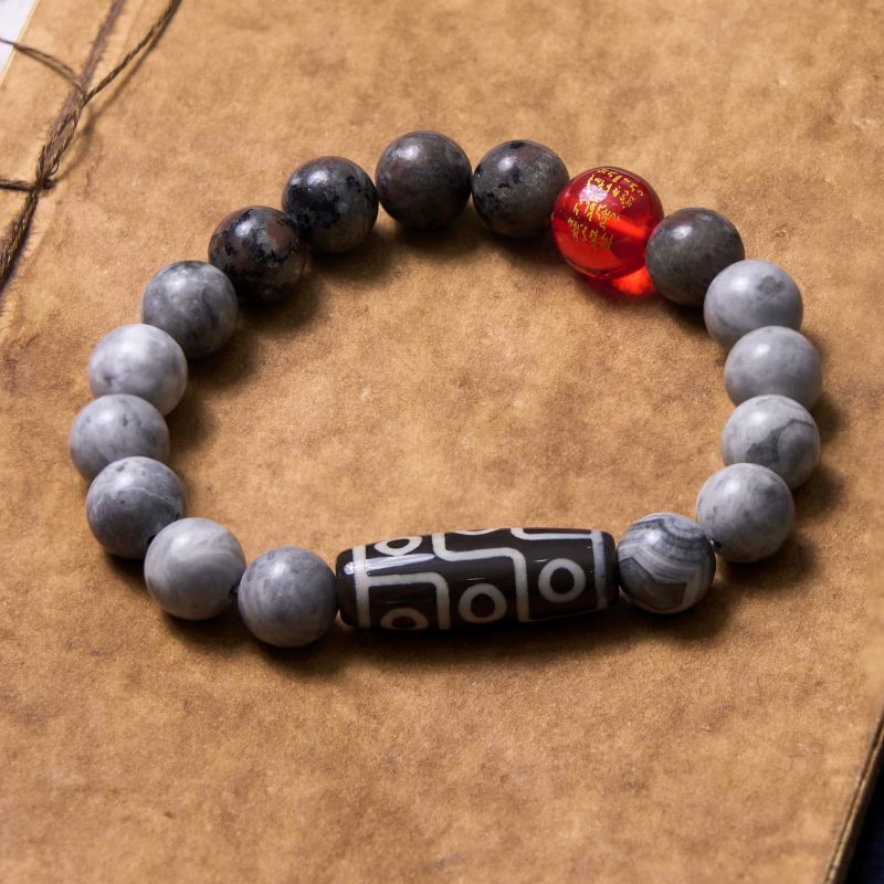 EXQUISITE IN Tibetan Nine-Eye Dzi Bead Picasso Jasper Positive Bracelet - Image 4