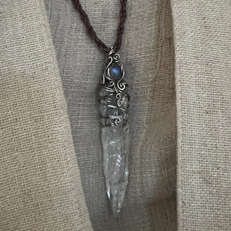 Tibetan Energy Protection White Quartz Crystal Sterling Silver Jewelry Handmade - Image 6