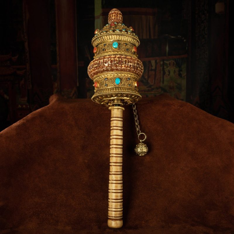 Qing Dynasty Prayer Wheel Tibetan ritual instrument gilt filigree inlaid with gems - Image 5