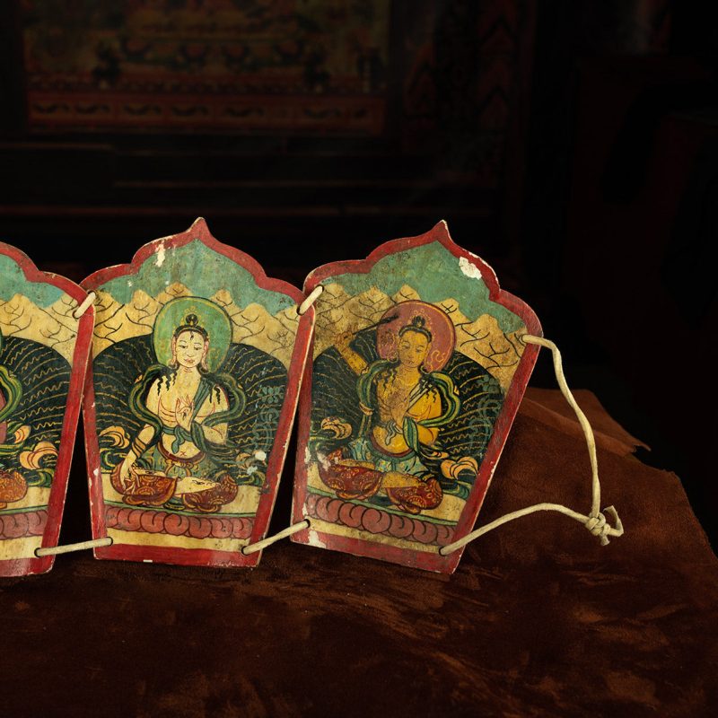 Qing Dynasty  Five Buddha Crowns Tibetan Dharma Instruments Yak Shoulder Blade Mine Color Hand Painting  Naqu Xiaodeng Temple - Image 6
