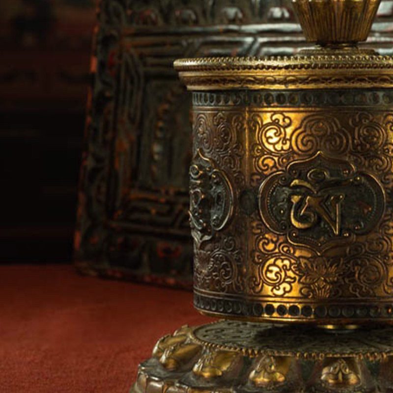 Qing Dynasty Om Mani Padme Hum Prayer Wheel Copper Gold Gilted Tibetan Ceremonial Object Sera Monastery Curio - Image 2