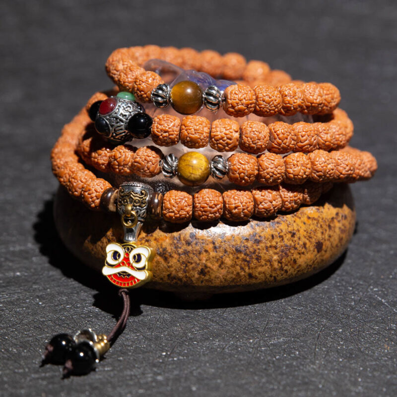 Tibet 108 Mala Beads Rudraksha Bodhi Seed Chinese Zodiac Natal Buddha Wealth Charm Bracelet - Image 14