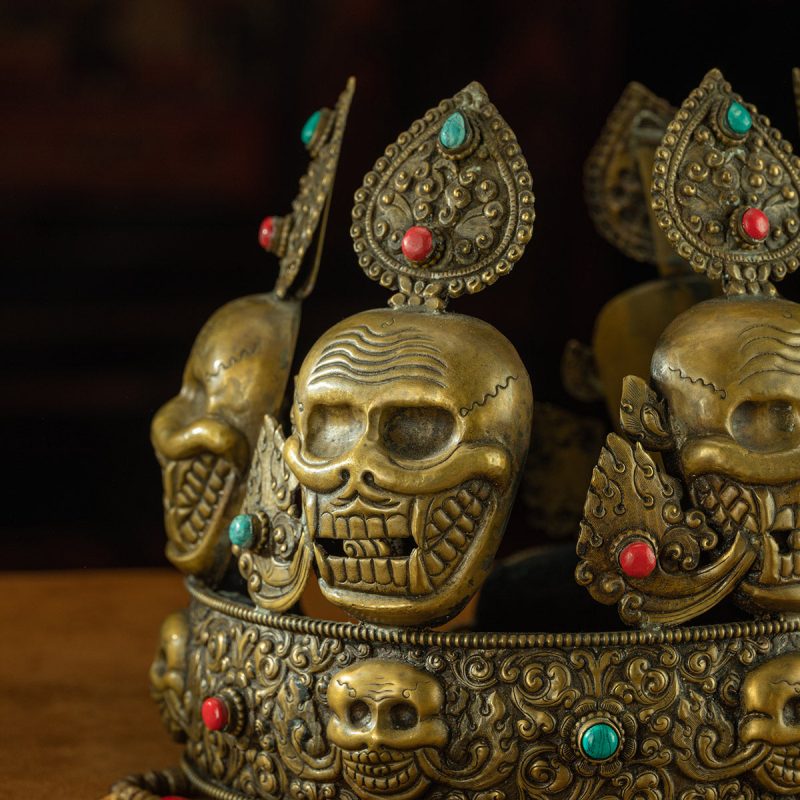 Qing Dynasty  Sita Vana's Dharma Protector Hat Yellow Lima Copper Inlaid With Coral and Turquoise Sakya Monastery - Image 13