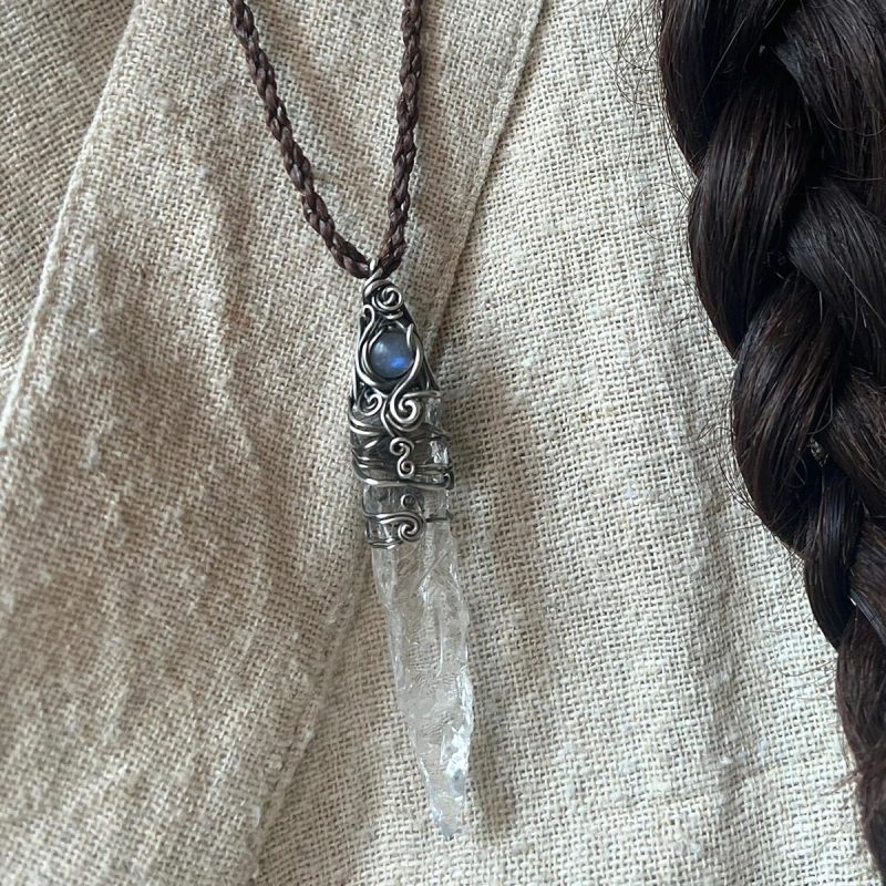 Tibetan Energy Protection White Quartz Crystal Sterling Silver Jewelry Handmade - Image 7