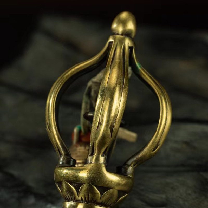 Qing Dynasty Five-pronged Demonic Pestle Gilt Brass And Silver Ritual Supplies Made in the Tibetan Palace - Image 2