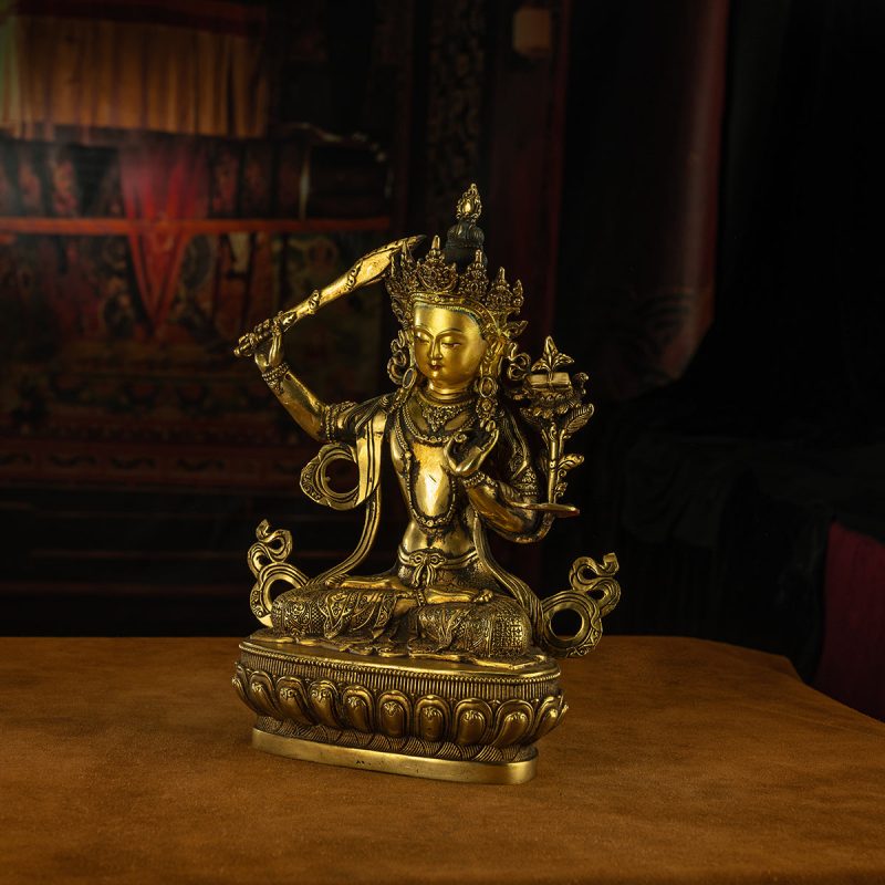 19th Century Manjusri Bodhisattva Tibet Antique Buddha Statue Yellow Lima gilt bronze Sera Monastery - Image 8