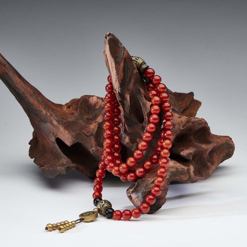 Health Energy Red Carnelian Agate and Obsidian Mala Necklace - Image 2