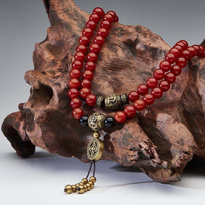 Health Energy Red Carnelian Agate and Obsidian Mala Necklace - Image 3