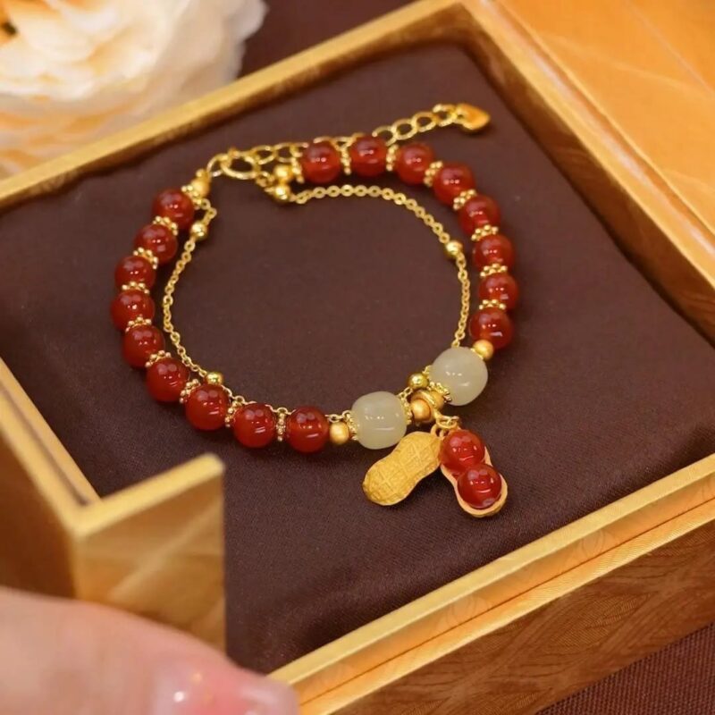 EXQUISITE IN Jade Leaf Ginkgo Tulip Peanut Fu Character Luck Beaded Bracelet - Image 20