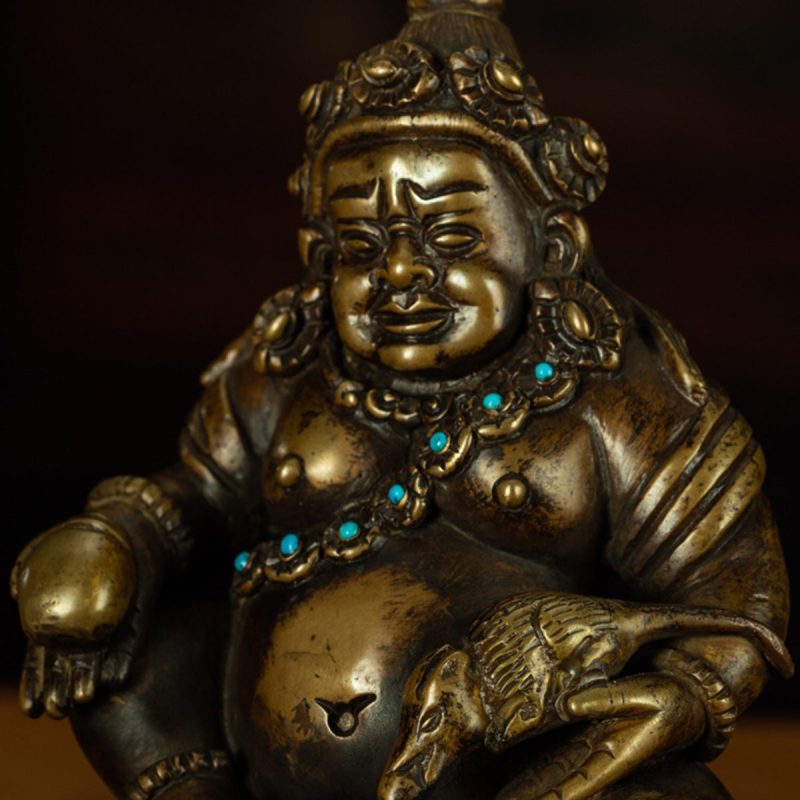 13th Century Tibetan Antique Buddha Statue Yellow God of Wealth Turquoise Inlay  Pala Style - Image 7