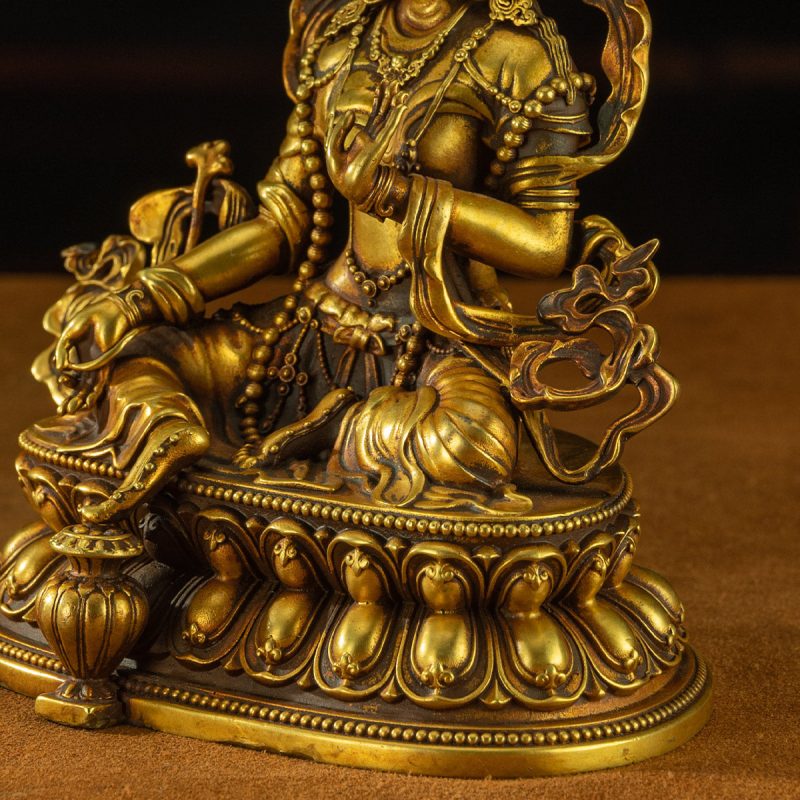 Qing Dynasty Green Tara Tibetan Antique Buddha Statue Copper Gilding - Image 6