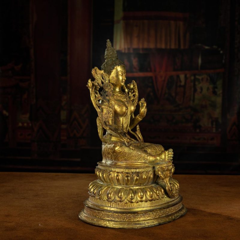 Qing Dynasty Green Tara Statue Tibetan Antique Buddha Statue  Gilt Ganzi Temple - Image 3
